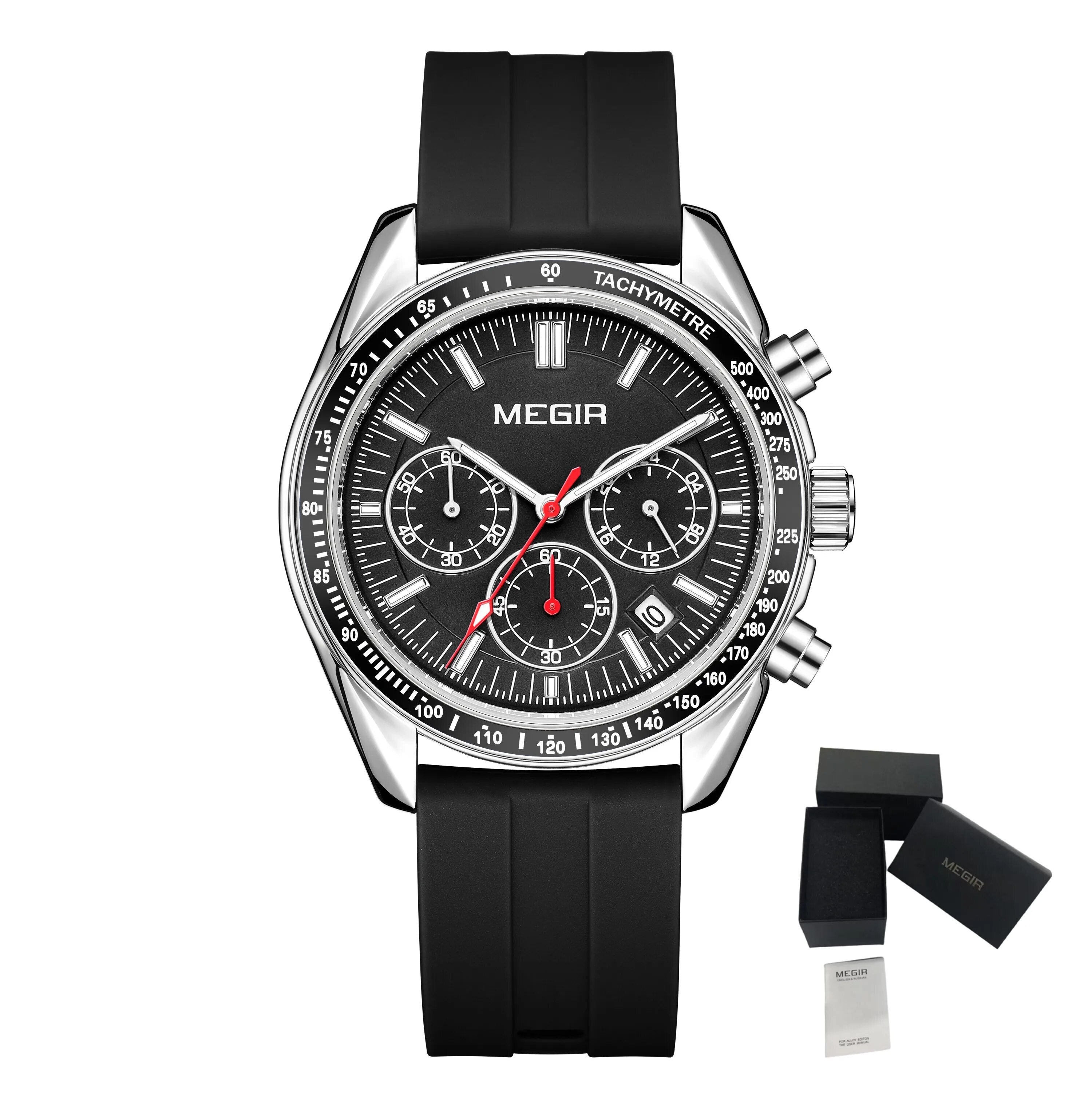 MEGIR Analog Quartz Wrist Watch Chronograph Luminous Business Sport Watches with Silicone Strap Calendar Man Clock reloj hombre