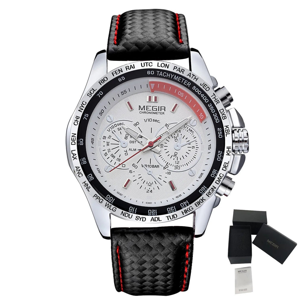 MEGIR Men's Original Sport Watches Leather Strap Quartz Military Waterproof Wristwatch Male Clock Reloj Hombre