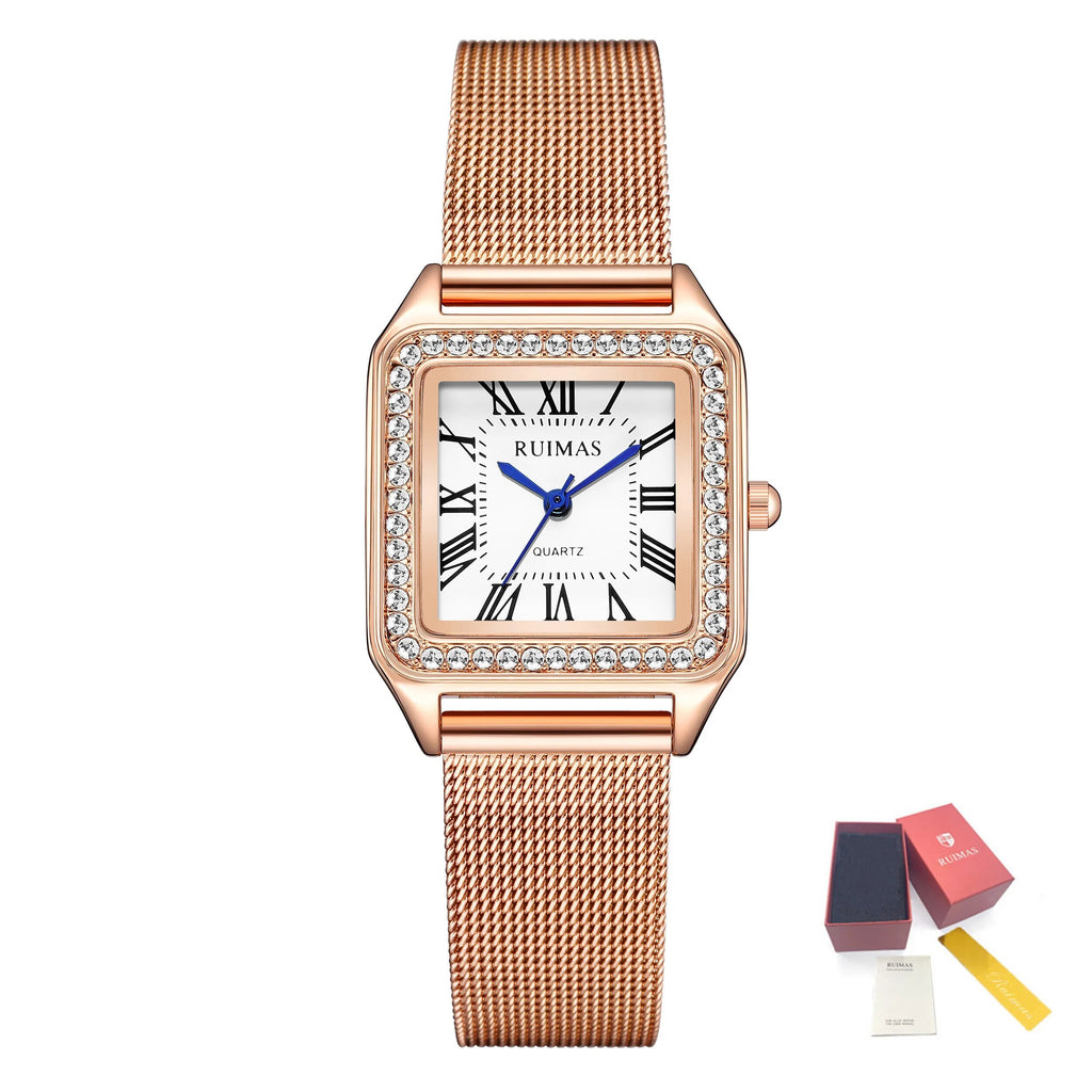 RUIMAS Fashion Stainless Steel Mesh Women Bracelet Watches Luxury Square Ladies Quartz Casual Wristwatches Female Dress Clock