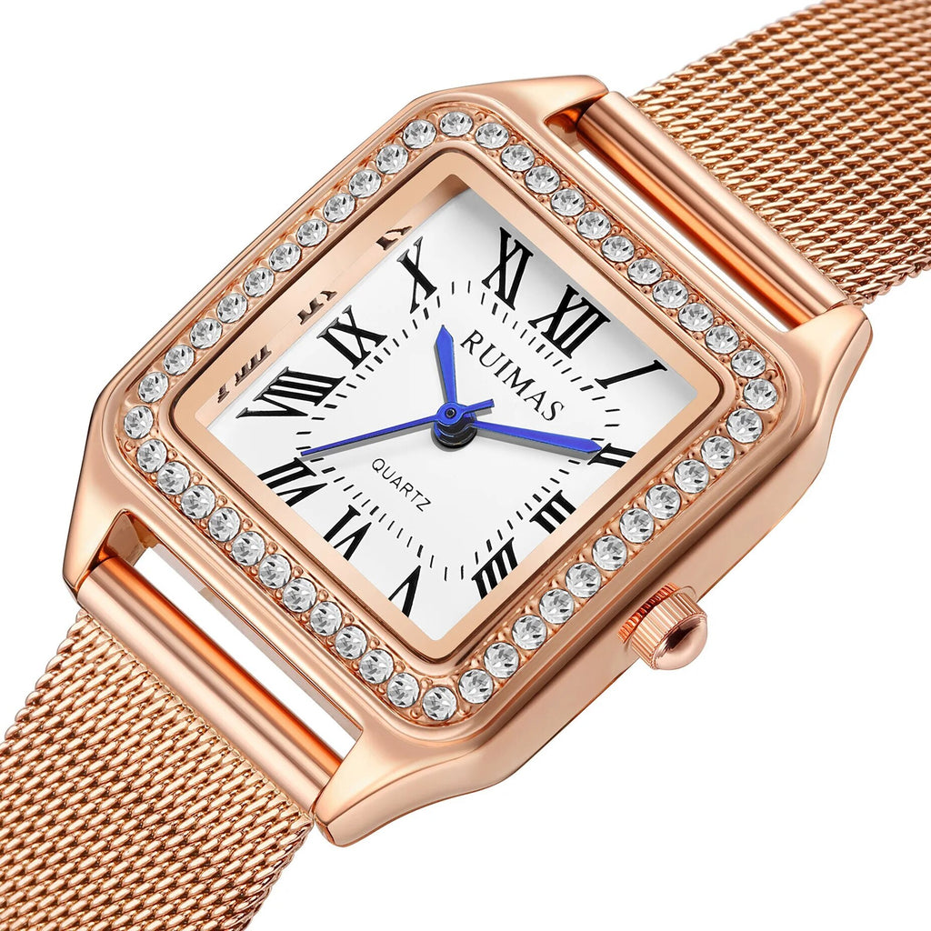RUIMAS Fashion Stainless Steel Mesh Women Bracelet Watches Luxury Square Ladies Quartz Casual Wristwatches Female Dress Clock