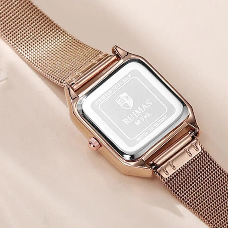 RUIMAS Fashion Stainless Steel Mesh Women Bracelet Watches Luxury Square Ladies Quartz Casual Wristwatches Female Dress Clock