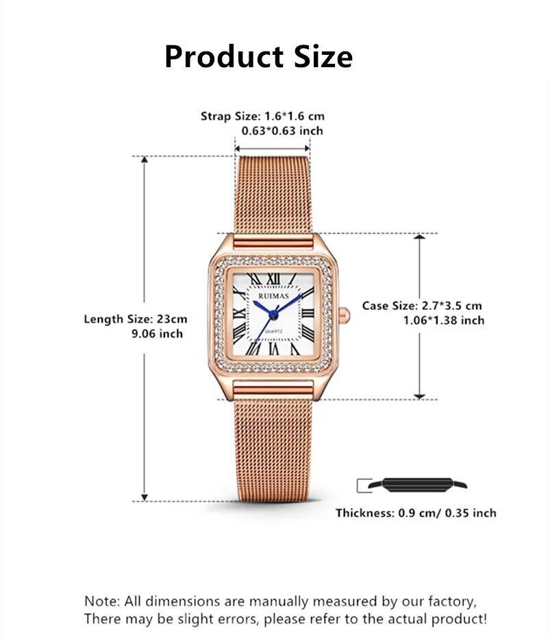 RUIMAS Fashion Stainless Steel Mesh Women Bracelet Watches Luxury Square Ladies Quartz Casual Wristwatches Female Dress Clock