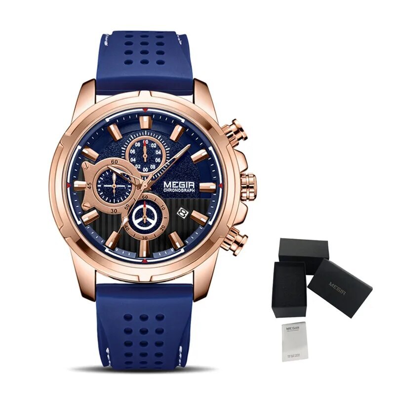 MEGIR Brand Luxury Sport Quartz Watch Silicone Chronograph Men Wristwatches Waterproof Male Calendar Clock Wrist Watch 2101