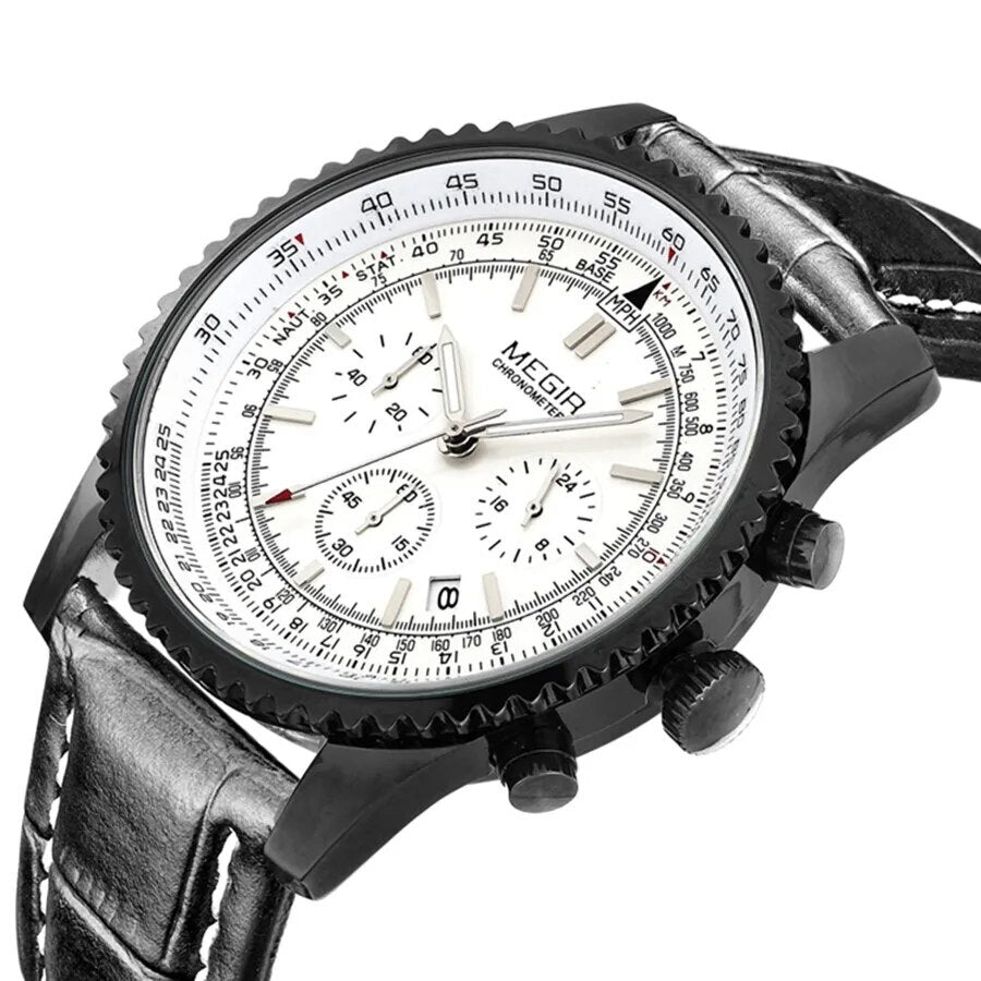 MEGIR Fashion Leather Strap Quartz Watches Waterproof Luminous Men Casual Sport Wristwatch Date Clock Chronograph Reloj Hombre