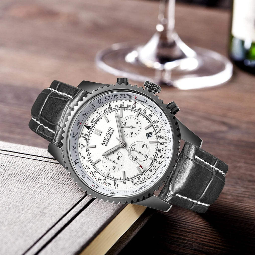 MEGIR Fashion Leather Strap Quartz Watches Waterproof Luminous Men Casual Sport Wristwatch Date Clock Chronograph Reloj Hombre