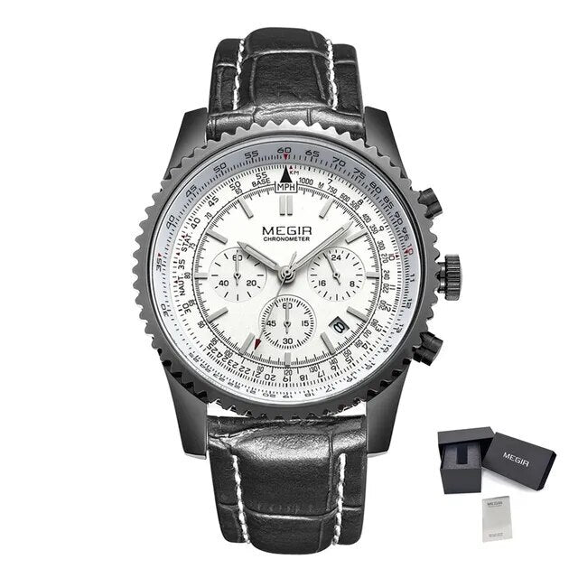 MEGIR Fashion Leather Strap Quartz Watches Waterproof Luminous Men Casual Sport Wristwatch Date Clock Chronograph Reloj Hombre