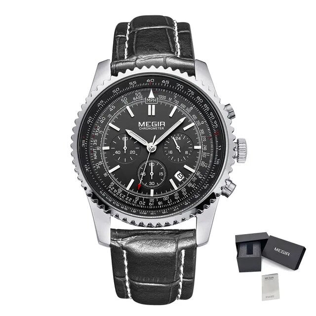 MEGIR Fashion Leather Strap Quartz Watches Waterproof Luminous Men Casual Sport Wristwatch Date Clock Chronograph Reloj Hombre