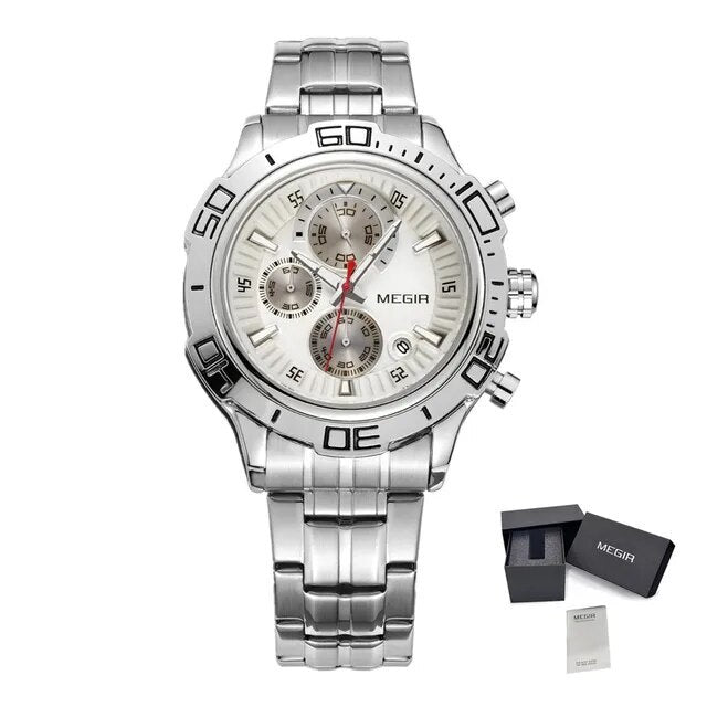 MEGIR Luxury Business Watch for Men Fashion Casual Clock Stainless Steel Calendar Luminous Chronograph Quartz Sport WristWatches