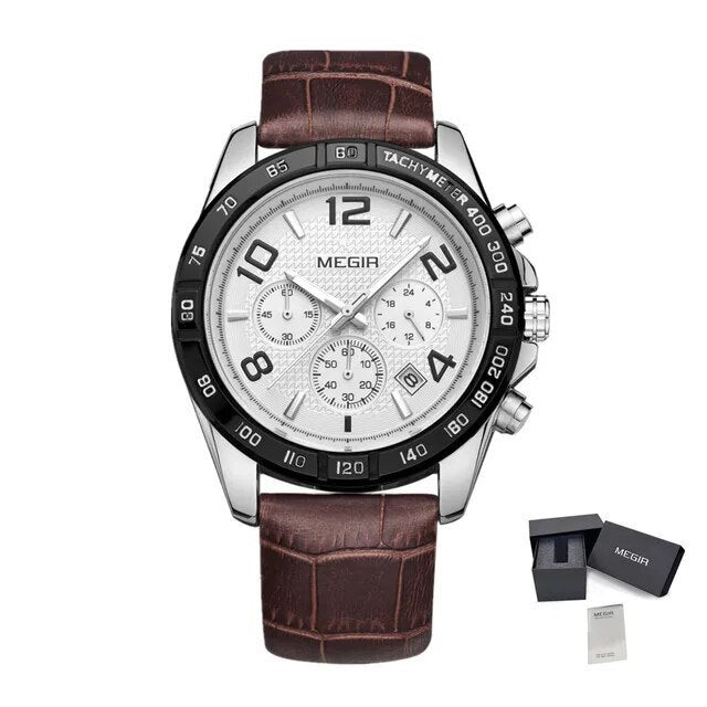 MEGIR Men Watch Top Brand Luxury Quartz Watches Waterproof Calendar Sport Wristwatch Leather Man Clock Chronograph Reloj Hombre 2014
