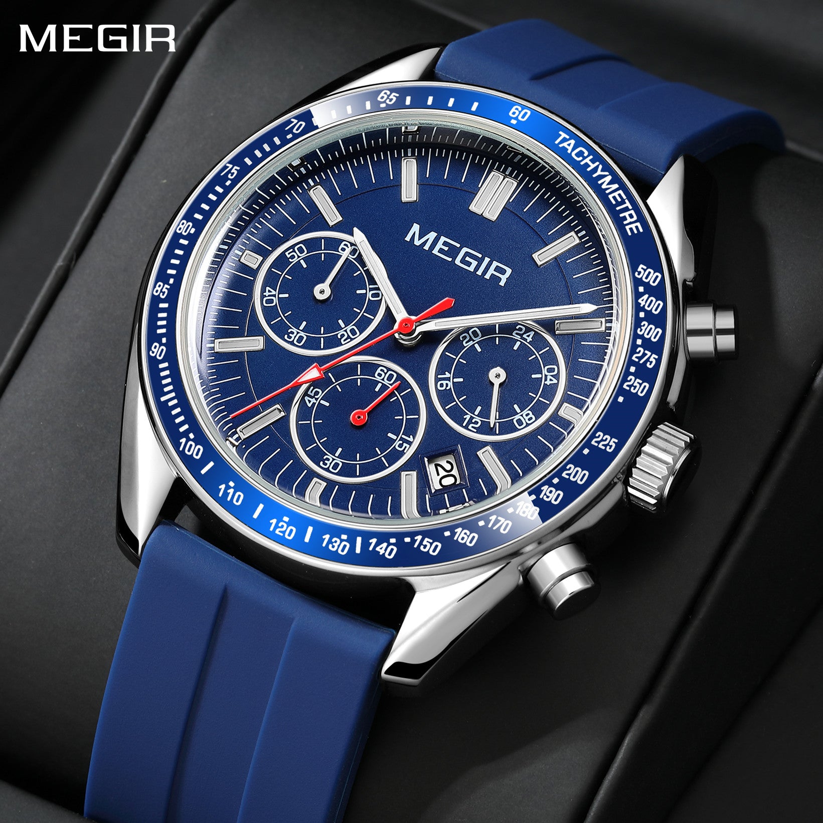 MEGIR Analog Quartz Wrist Watch Chronograph Luminous Business Sport Watches with Silicone Strap Calendar Man Clock reloj hombre