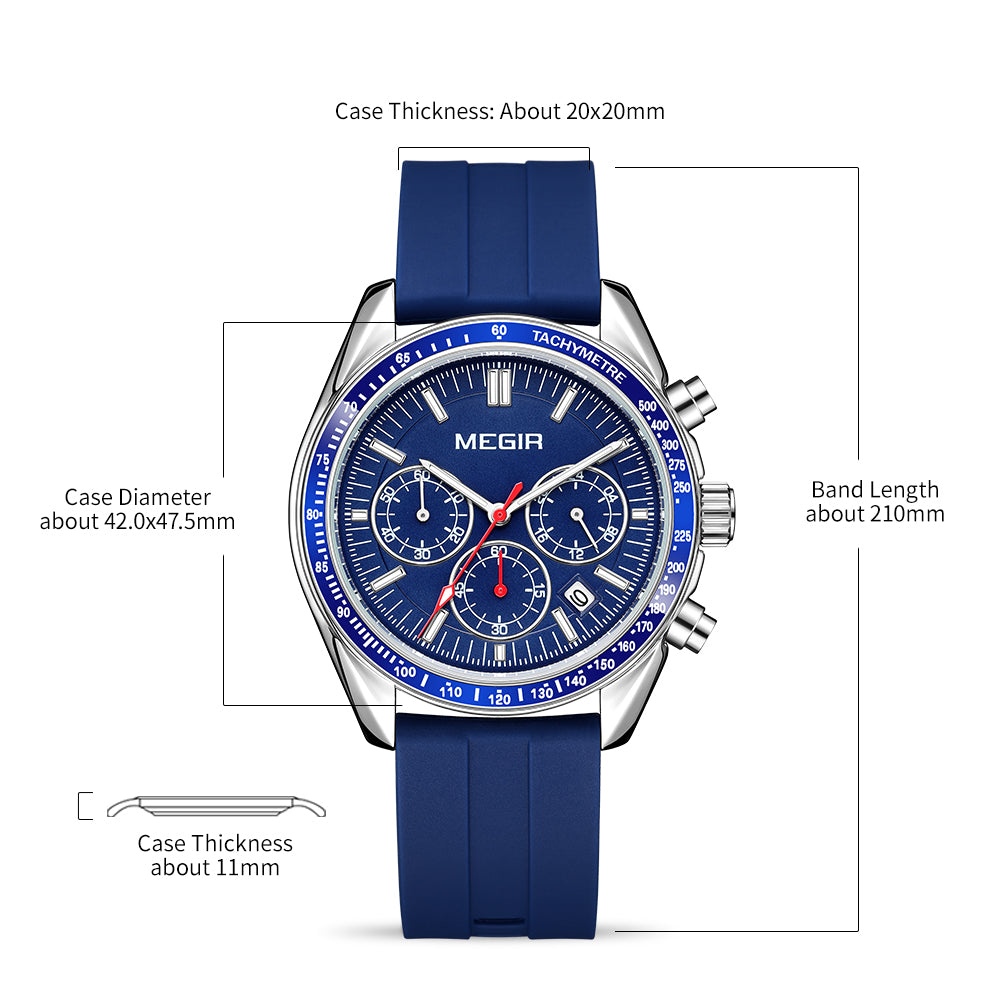 MEGIR Analog Quartz Wrist Watch Chronograph Luminous Business Sport Watches with Silicone Strap Calendar Man Clock reloj hombre