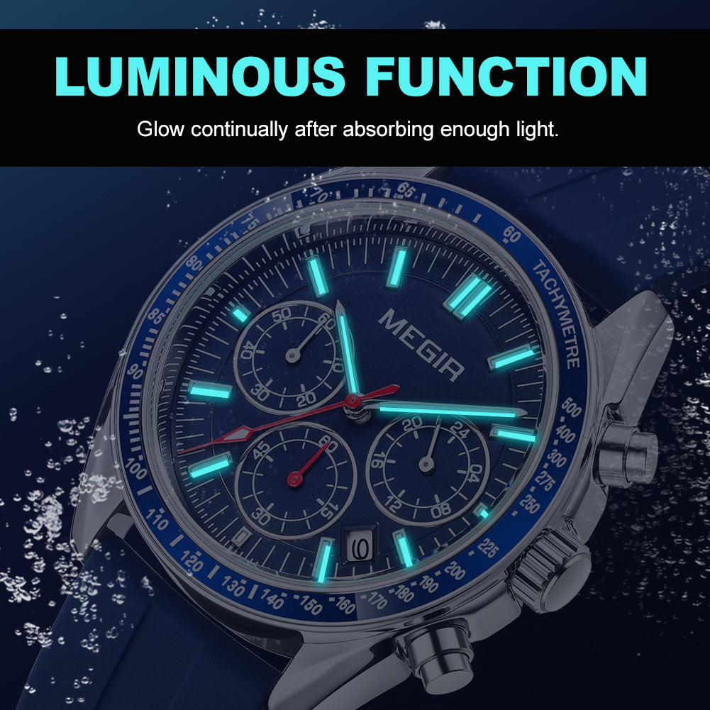 MEGIR Analog Quartz Wrist Watch Chronograph Luminous Business Sport Watches with Silicone Strap Calendar Man Clock reloj hombre
