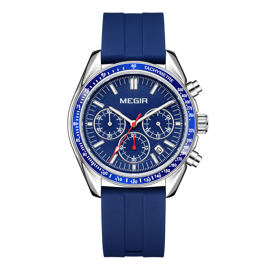 MEGIR Analog Quartz Wrist Watch Chronograph Luminous Business Sport Watches with Silicone Strap Calendar Man Clock reloj hombre