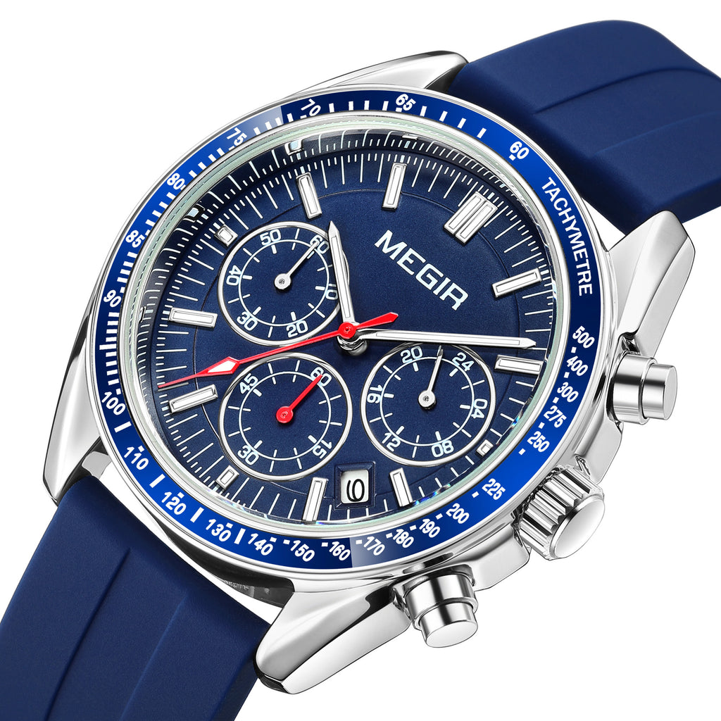 MEGIR Analog Quartz Wrist Watch Chronograph Luminous Business Sport Watches with Silicone Strap Calendar Man Clock reloj hombre