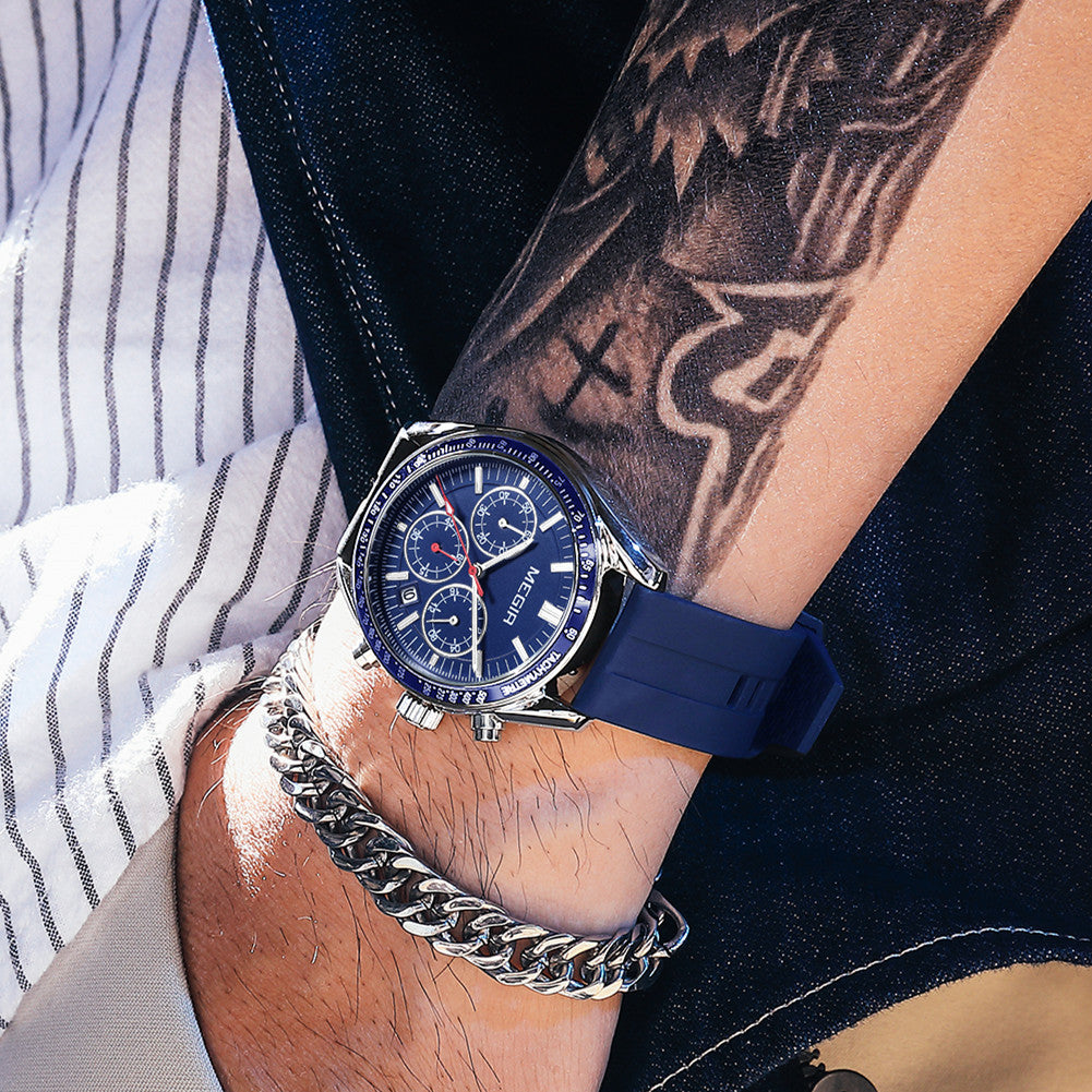 MEGIR Analog Quartz Wrist Watch Chronograph Luminous Business Sport Watches with Silicone Strap Calendar Man Clock reloj hombre