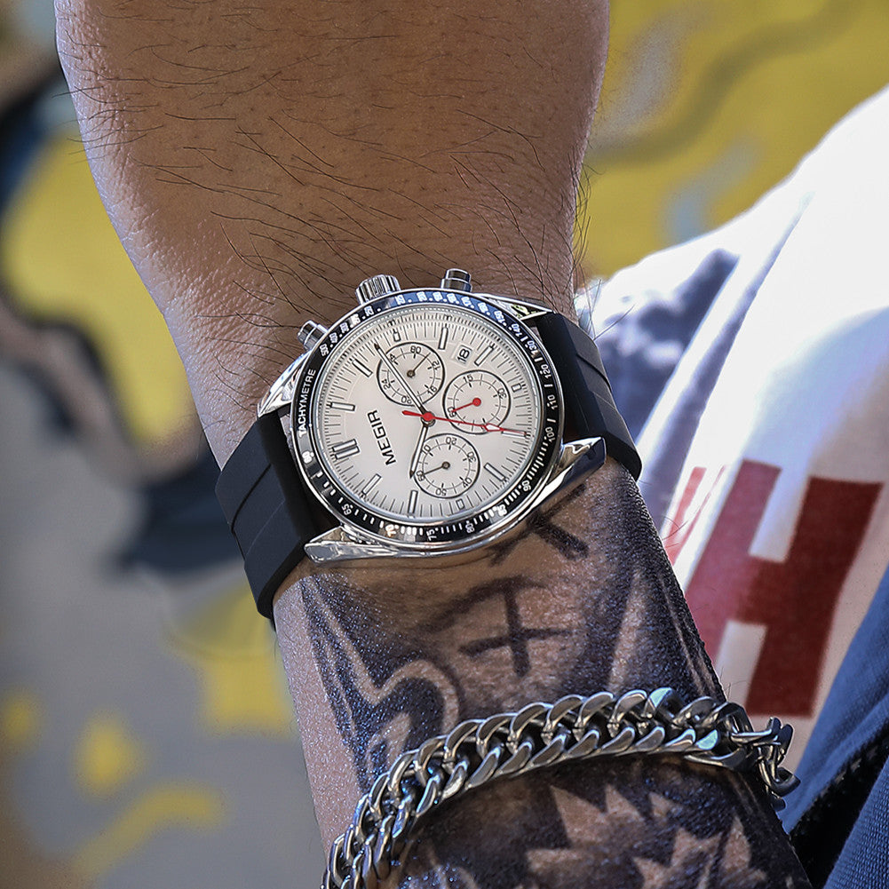 MEGIR Analog Quartz Wrist Watch Chronograph Luminous Business Sport Watches with Silicone Strap Calendar Man Clock reloj hombre