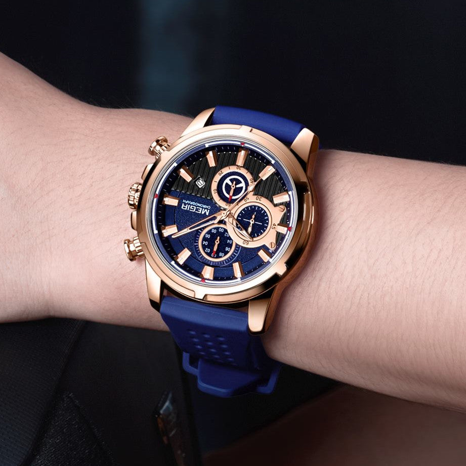 MEGIR Brand Luxury Sport Quartz Watch Silicone Chronograph Men Wristwatches Waterproof Male Calendar Clock Wrist Watch 2101
