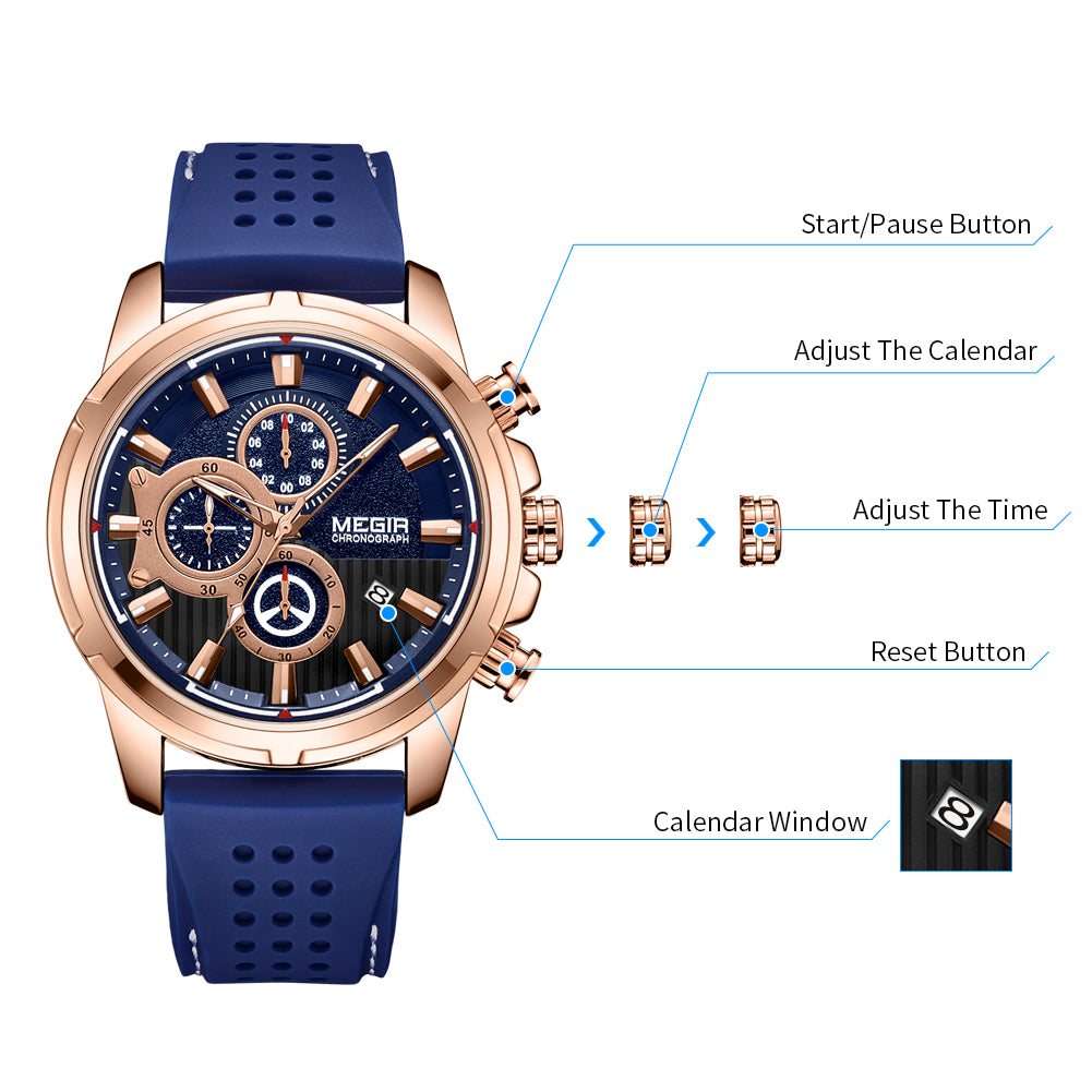 MEGIR Brand Luxury Sport Quartz Watch Silicone Chronograph Men Wristwatches Waterproof Male Calendar Clock Wrist Watch 2101