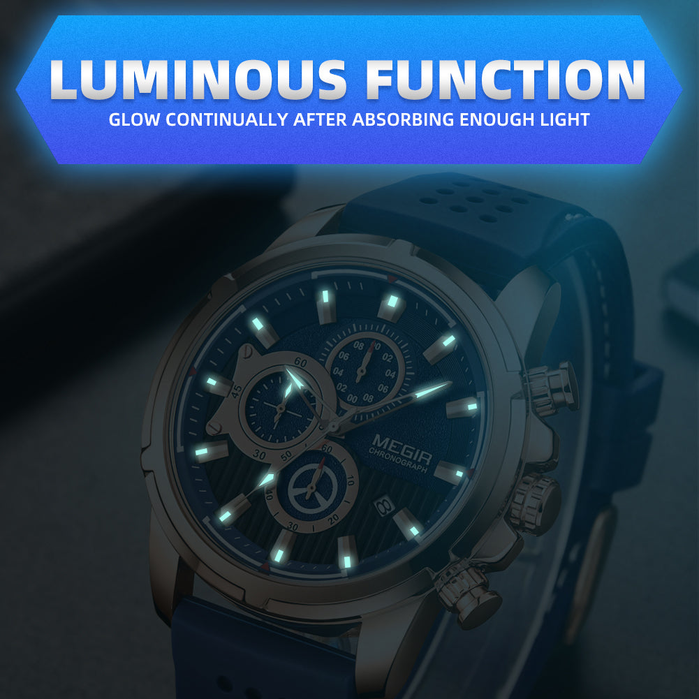 MEGIR Brand Luxury Sport Quartz Watch Silicone Chronograph Men Wristwatches Waterproof Male Calendar Clock Wrist Watch 2101