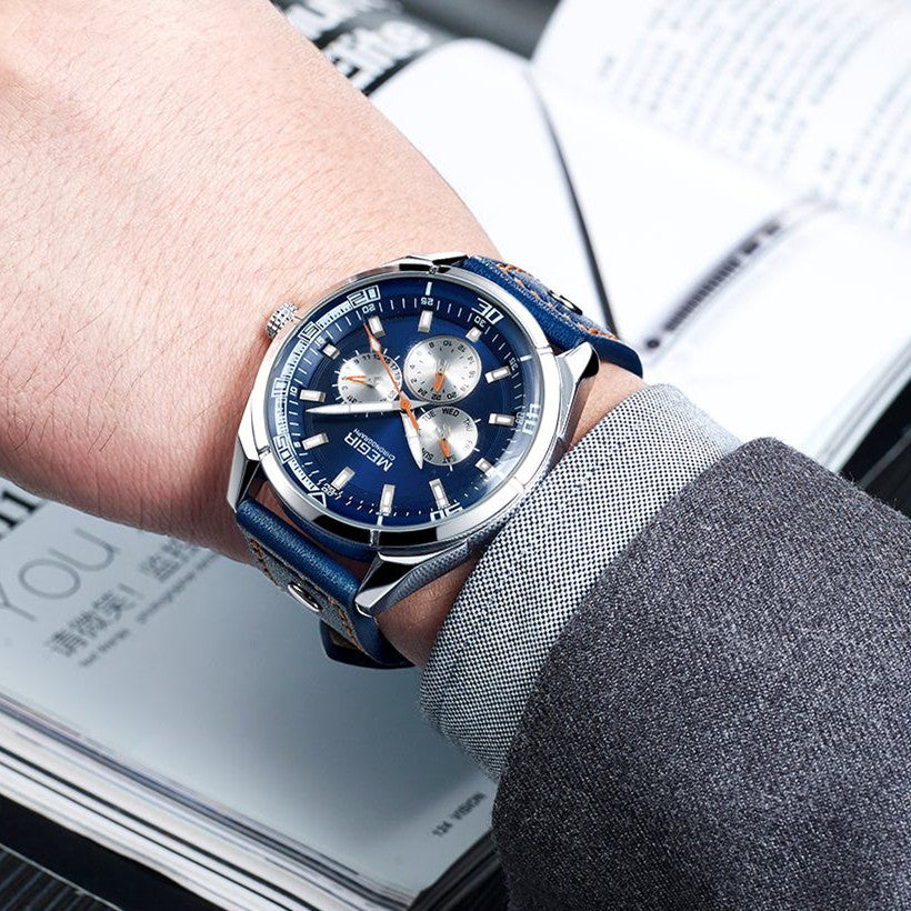 MEGIR Brand Quartz Men Watch Relogio Masculino Leather Strap Military Business Wrist Watches Men Clock Hour Time Man Chronograph