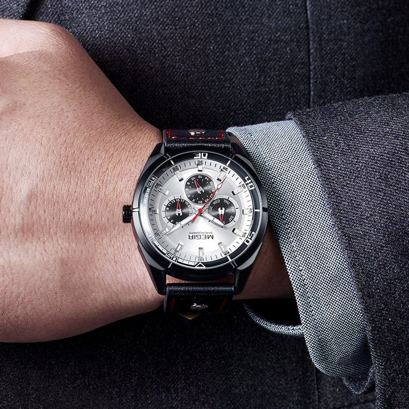 MEGIR Brand Quartz Men Watch Relogio Masculino Leather Strap Military Business Wrist Watches Men Clock Hour Time Man Chronograph