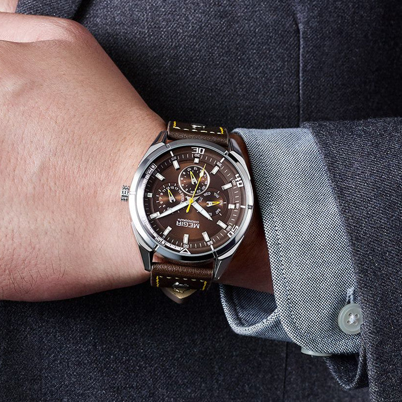 MEGIR Brand Quartz Men Watch Relogio Masculino Leather Strap Military Business Wrist Watches Men Clock Hour Time Man Chronograph