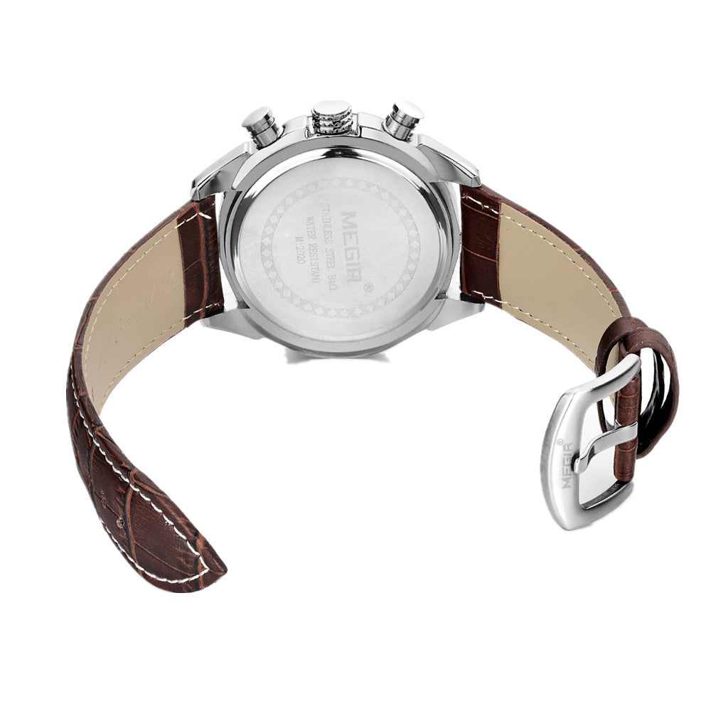 MEGIR Men Watches Original Fashion Leather Quartz Wristwatch Top Brand Military Chronograph Big Dial Sports Clock Reloj Hombre