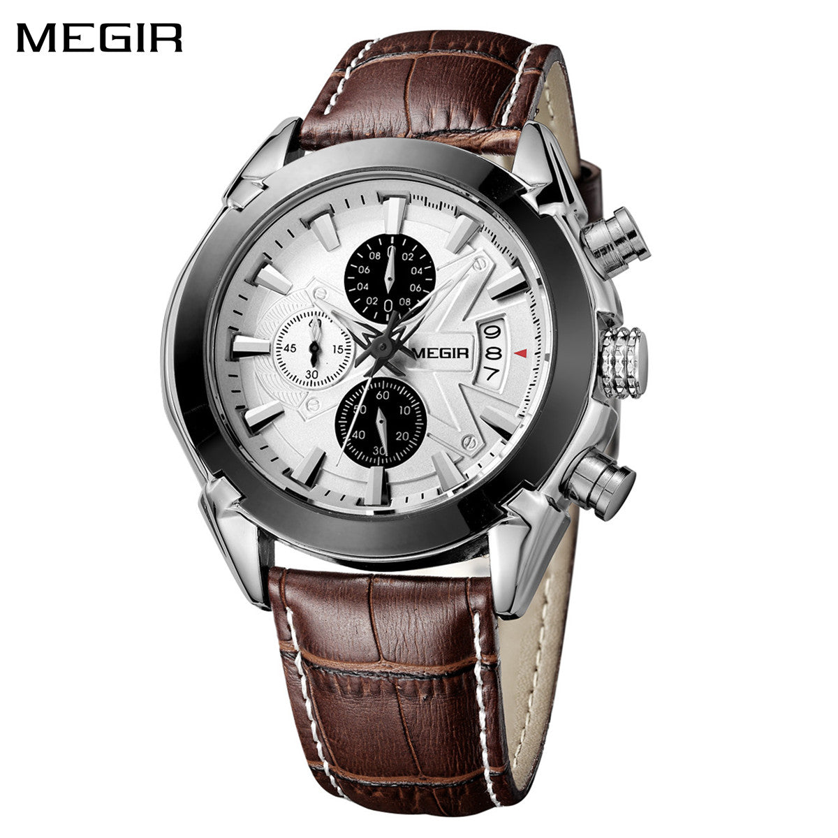 MEGIR Men Watches Original Fashion Leather Quartz Wristwatch Top Brand Military Chronograph Big Dial Sports Clock Reloj Hombre
