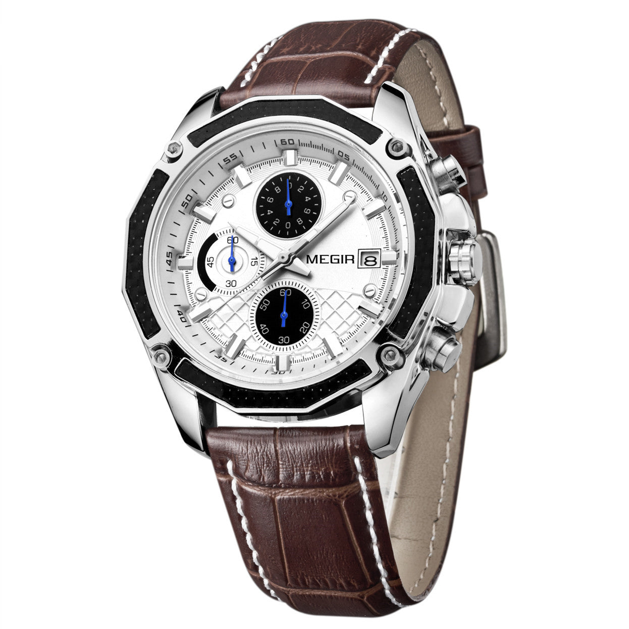 MEGIR Fashion Luxury Sport Watches Luxury Brand Waterproof Leather Chronograph Quartz Military Wristwatch Clock for Men 2015