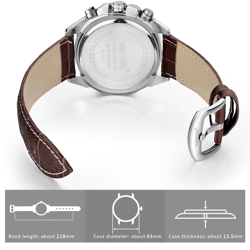MEGIR Fashion Luxury Sport Watches Luxury Brand Waterproof Leather Chronograph Quartz Military Wristwatch Clock for Men 2015