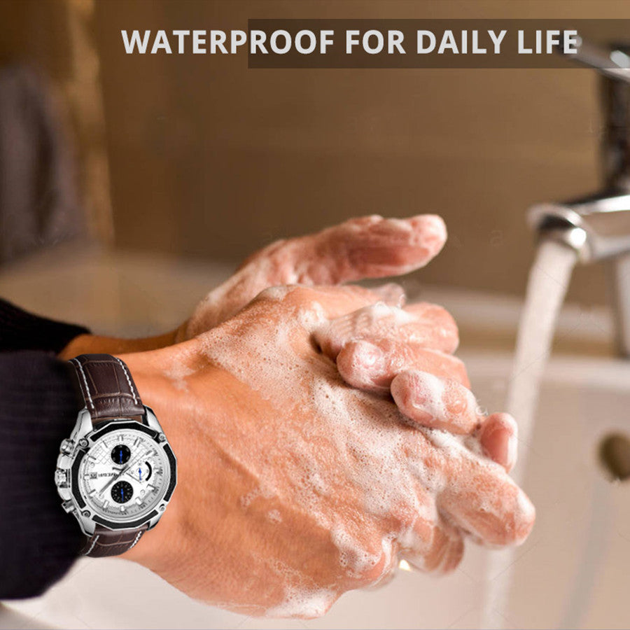 MEGIR Fashion Luxury Sport Watches Luxury Brand Waterproof Leather Chronograph Quartz Military Wristwatch Clock for Men 2015