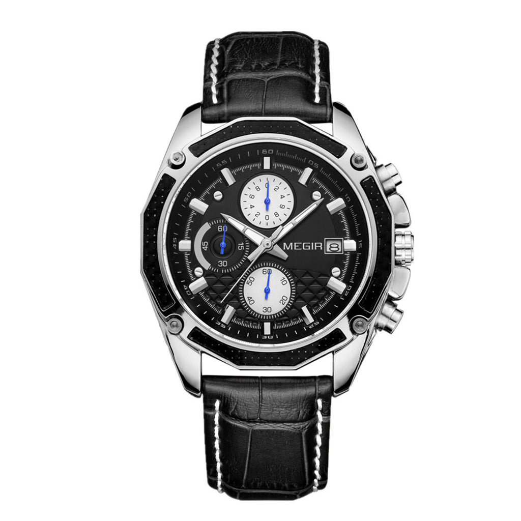 MEGIR Fashion Luxury Sport Watches Luxury Brand Waterproof Leather Chronograph Quartz Military Wristwatch Clock for Men 2015