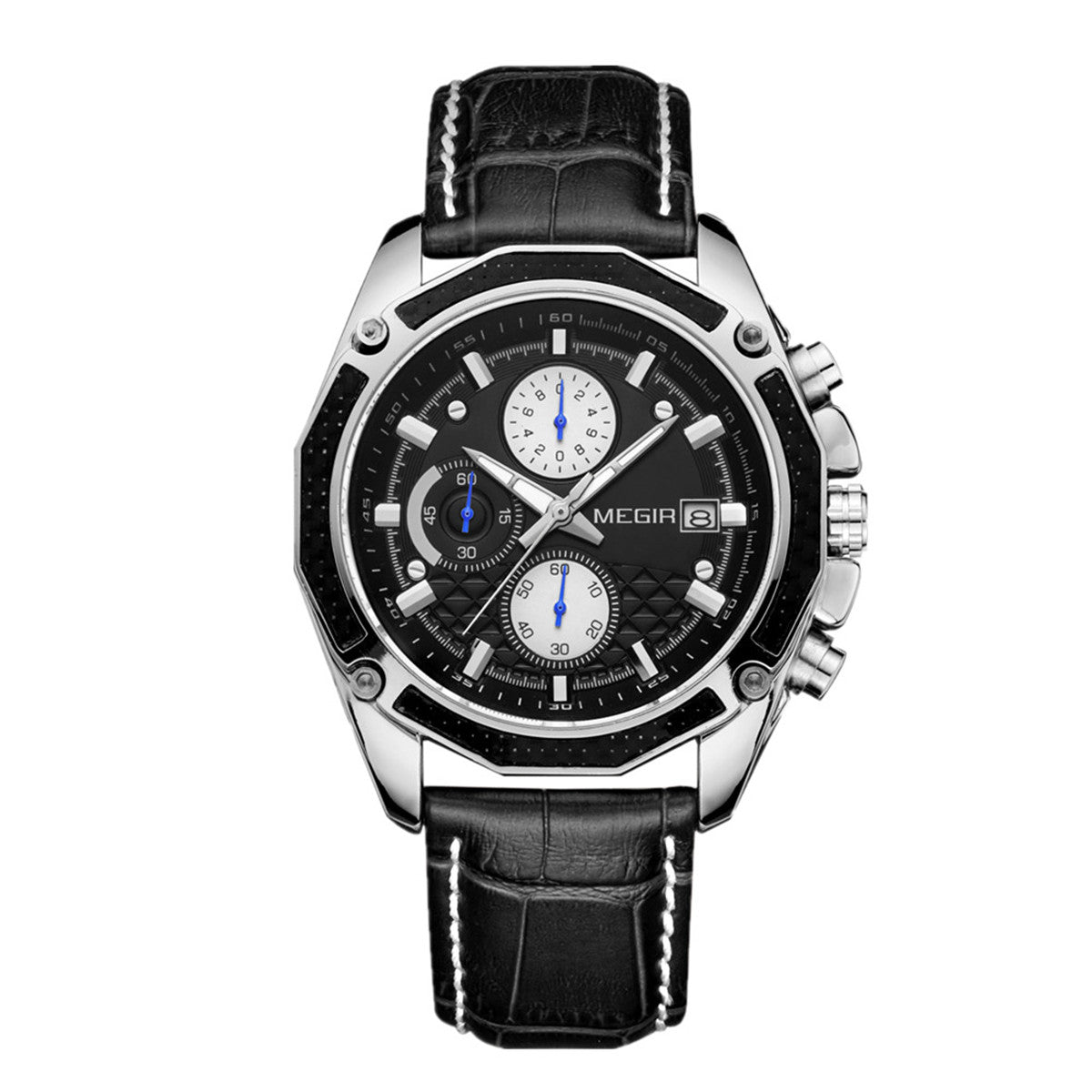 MEGIR Fashion Luxury Sport Watches Luxury Brand Waterproof Leather Chronograph Quartz Military Wristwatch Clock for Men 2015