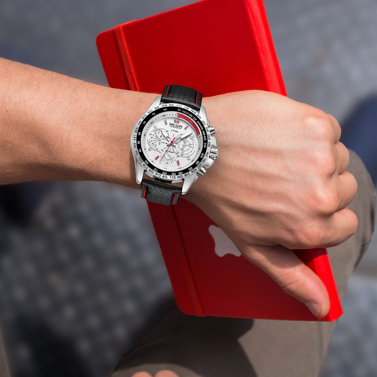 MEGIR Men's Original Sport Watches Leather Strap Quartz Military Waterproof Wristwatch Male Clock Reloj Hombre