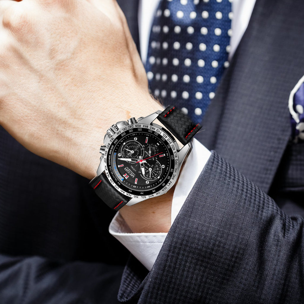 MEGIR Men's Original Sport Watches Leather Strap Quartz Military Waterproof Wristwatch Male Clock Reloj Hombre