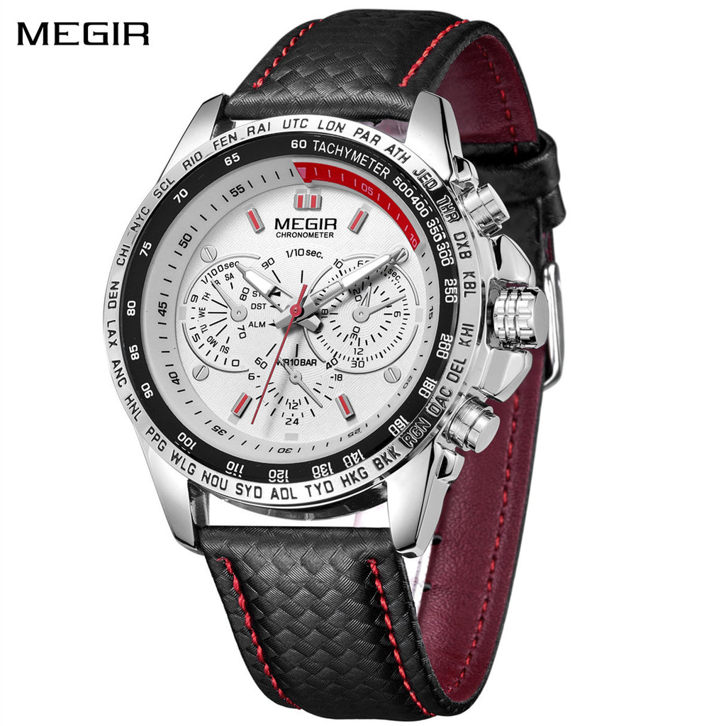 MEGIR Men's Original Sport Watches Leather Strap Quartz Military Waterproof Wristwatch Male Clock Reloj Hombre