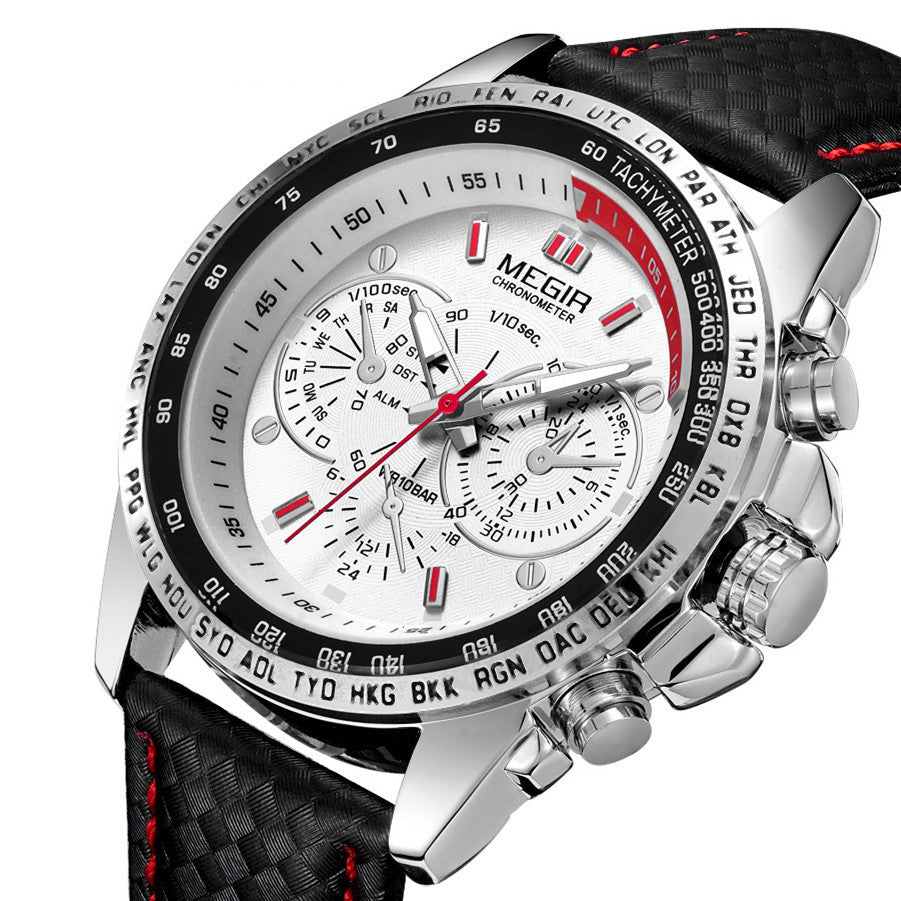 MEGIR Men's Original Sport Watches Leather Strap Quartz Military Waterproof Wristwatch Male Clock Reloj Hombre