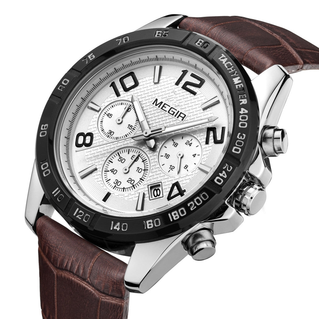 MEGIR Men Watch Top Brand Luxury Quartz Watches Waterproof Calendar Sport Wristwatch Leather Man Clock Chronograph Reloj Hombre 2014
