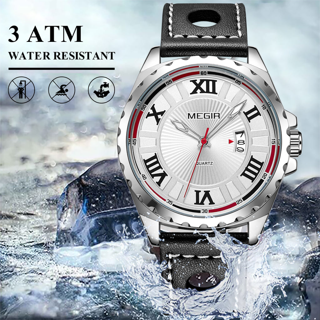 MEGIR Sport Men Watch Top Brand Leather Quartz Watches Man Clock Time Fashion Military Wristwatches Calendar Reloj Hombre 1019