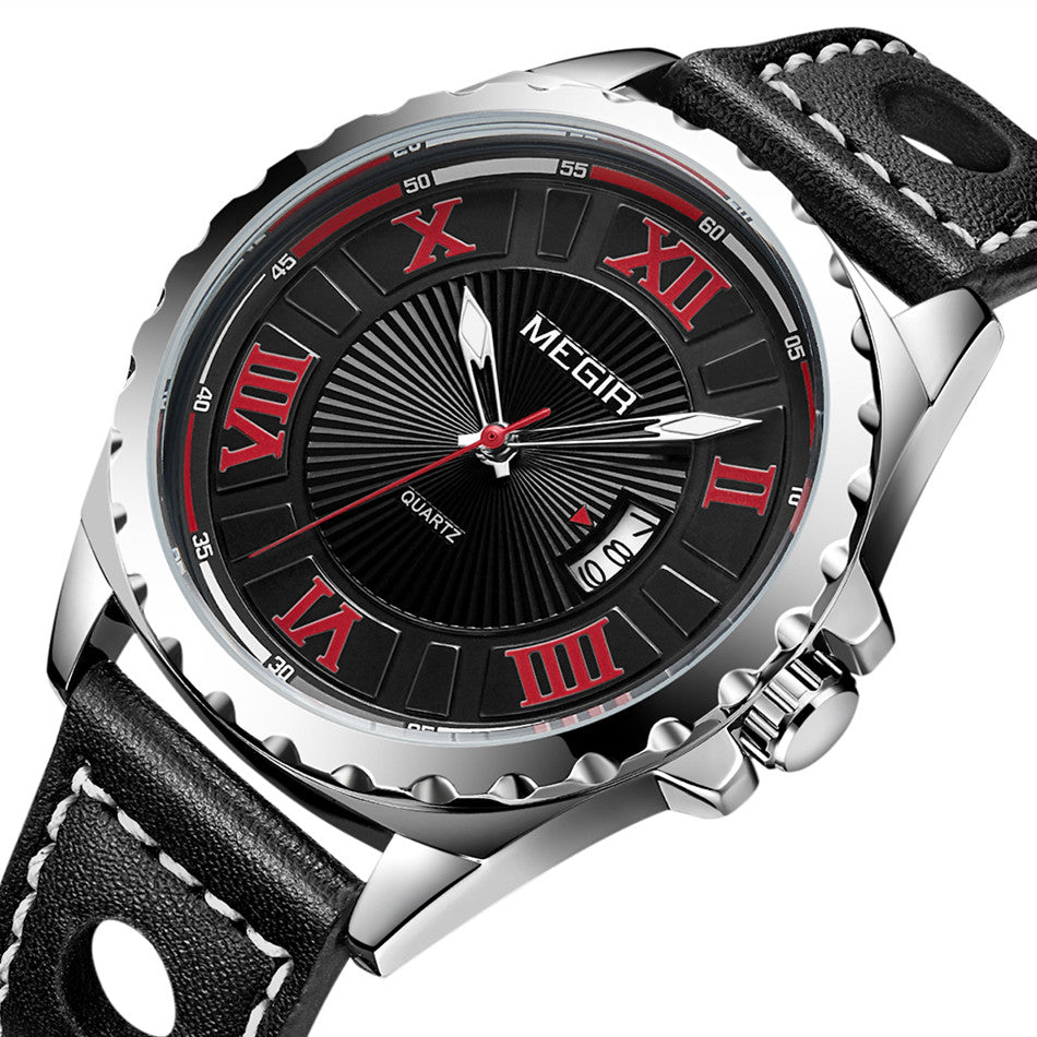 MEGIR Sport Men Watch Top Brand Leather Quartz Watches Man Clock Time Fashion Military Wristwatches Calendar Reloj Hombre 1019