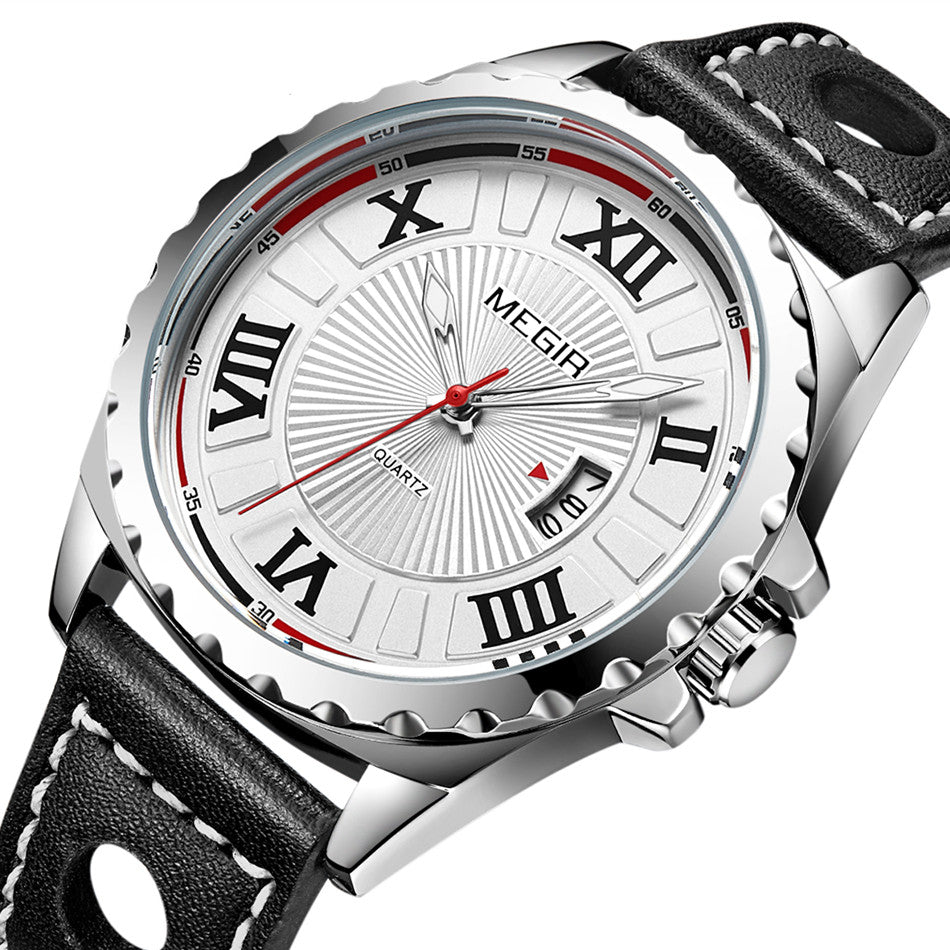 MEGIR Sport Men Watch Top Brand Leather Quartz Watches Man Clock Time Fashion Military Wristwatches Calendar Reloj Hombre 1019