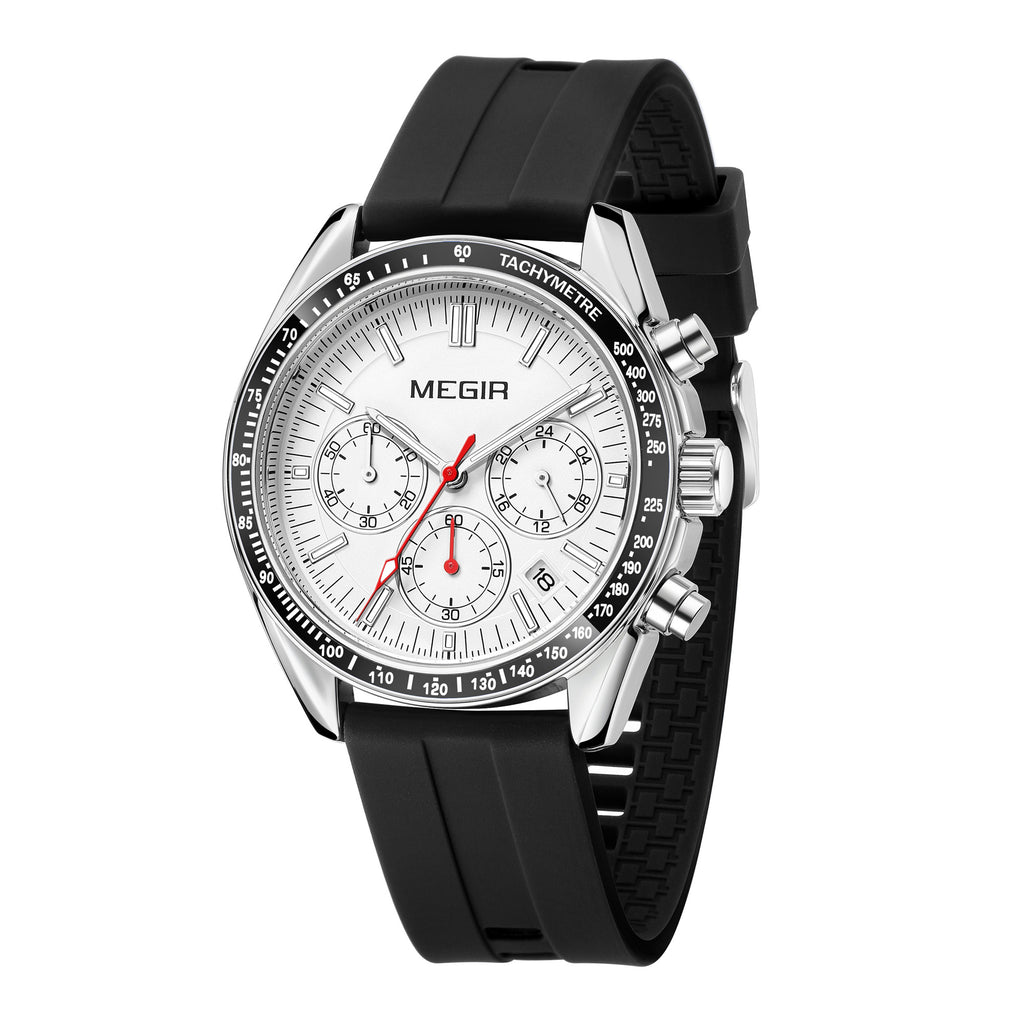 MEGIR Analog Quartz Wrist Watch Chronograph Luminous Business Sport Watches with Silicone Strap Calendar Man Clock reloj hombre