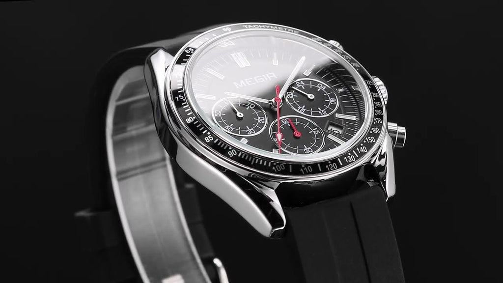 MEGIR Analog Quartz Wrist Watch Chronograph Luminous Business Sport Watches with Silicone Strap Calendar Man Clock reloj hombre