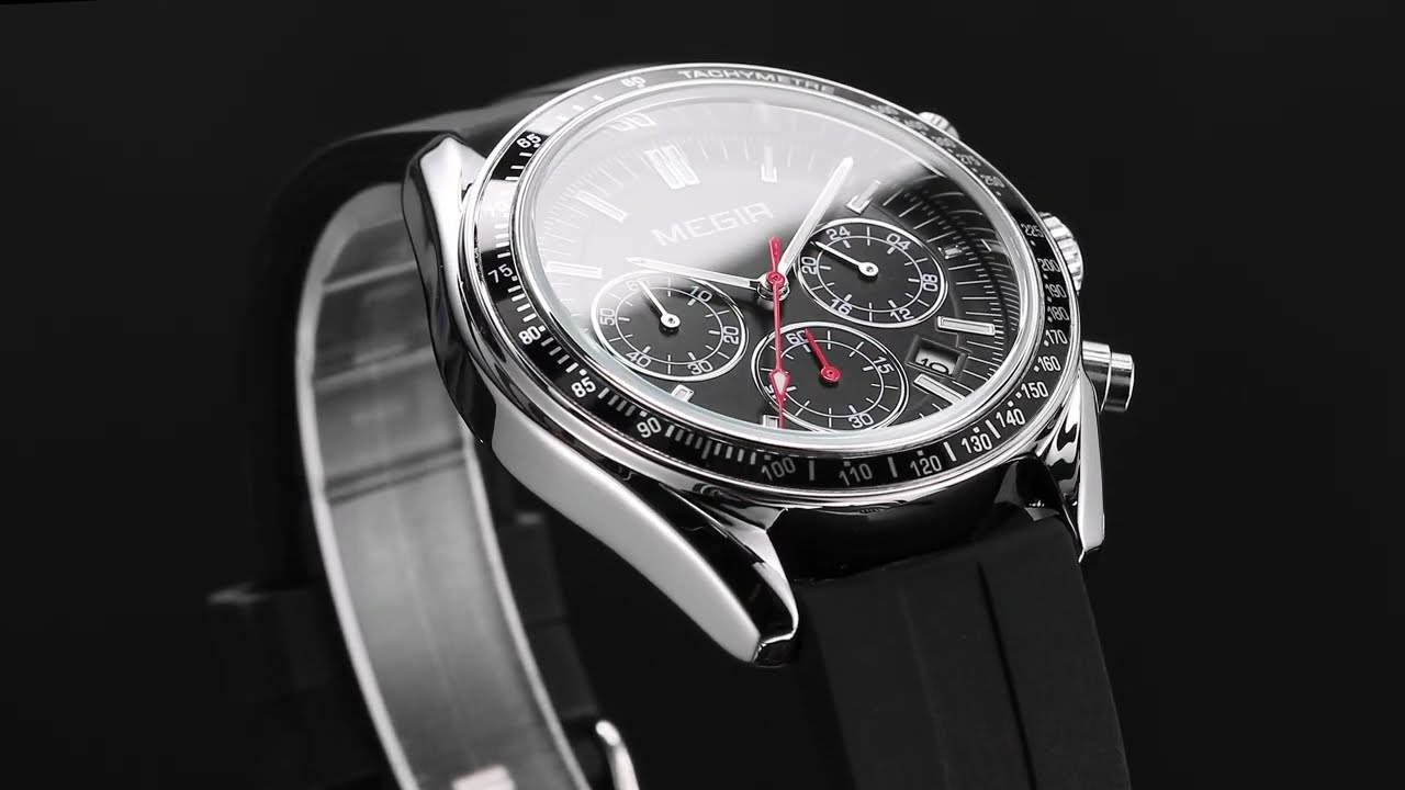 MEGIR Analog Quartz Wrist Watch Chronograph Luminous Business Sport Watches with Silicone Strap Calendar Man Clock reloj hombre