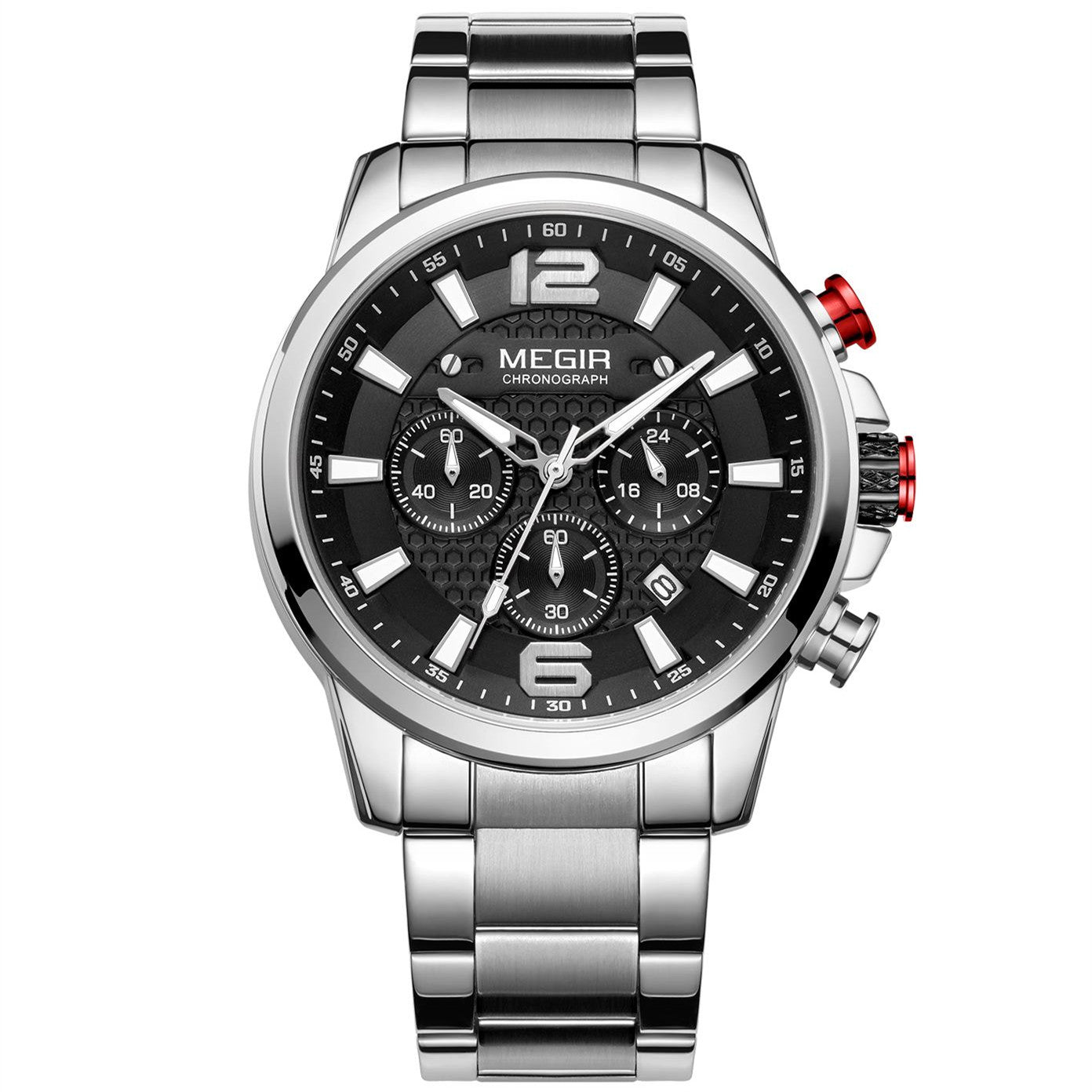 MEGIR Men's Quartz Wrist Watch Stainless Steel Band Chronograph Watches Luminous Waterproof Wristwatch Man Clock Military Watch