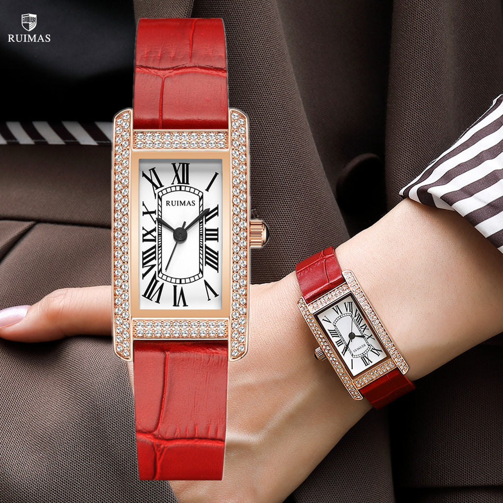 RUIMAS Brand Wrist Watches For Women Square Rose Gold WristWatch Fashion Luxury Leather Female Casual Ladies Quartz Watch Clock