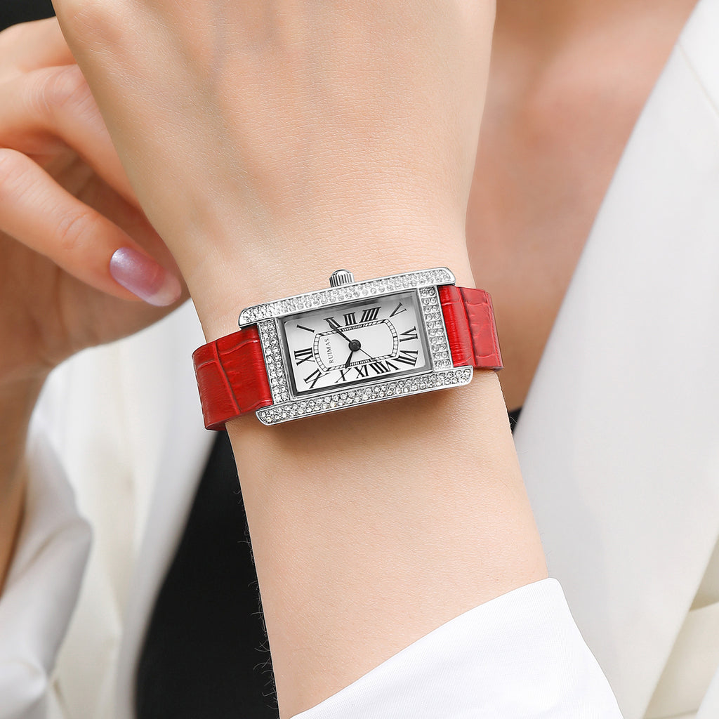 RUIMAS Brand Wrist Watches For Women Square Rose Gold WristWatch Fashion Luxury Leather Female Casual Ladies Quartz Watch Clock