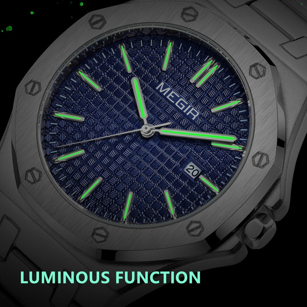MEGIR Stainless Steel Bracelet Watch for Men Luxury Business Calendar Watches Waterproof Quartz Wristwatch Men Gift Clock 1085