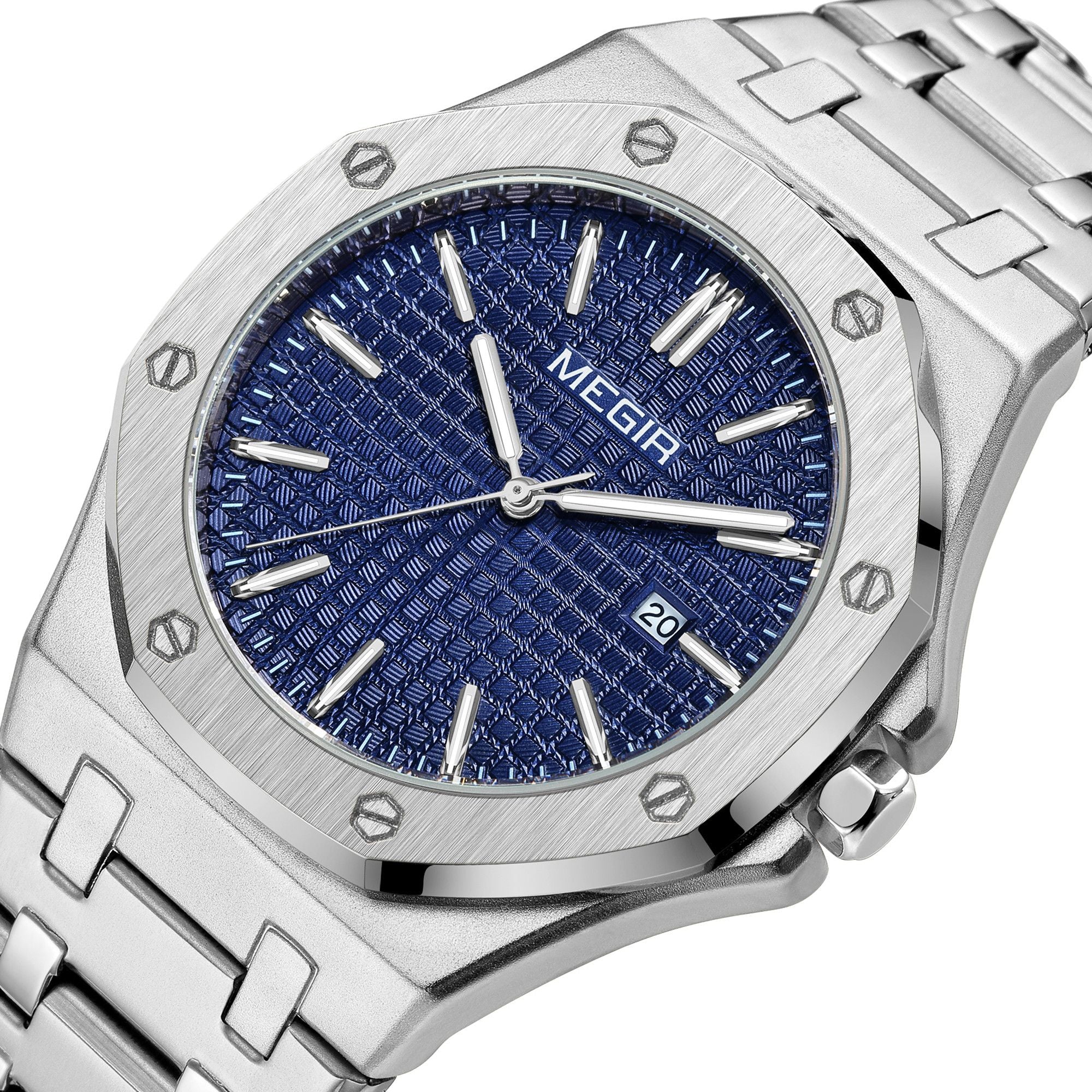 MEGIR Stainless Steel Bracelet Watch for Men Luxury Business Calendar Watches Waterproof Quartz Wristwatch Men Gift Clock 1085