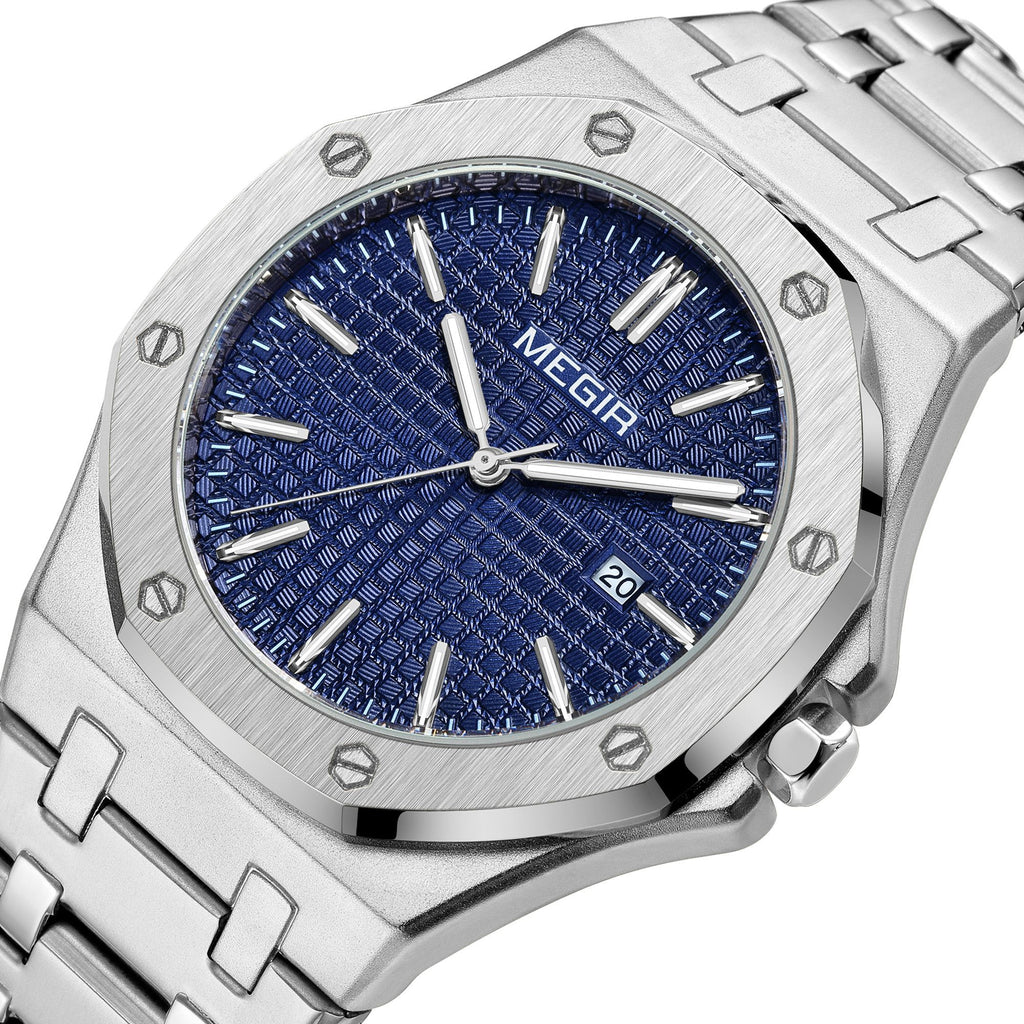 MEGIR Stainless Steel Bracelet Watch for Men Luxury Business Calendar Watches Waterproof Quartz Wristwatch Men Gift Clock 1085